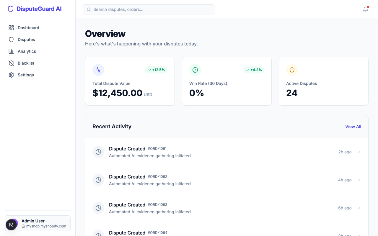 DisputeFlow — Dispute management dashboard